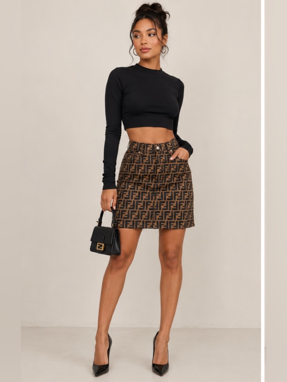 Auth Fendi Zucca FF Mini Skirt